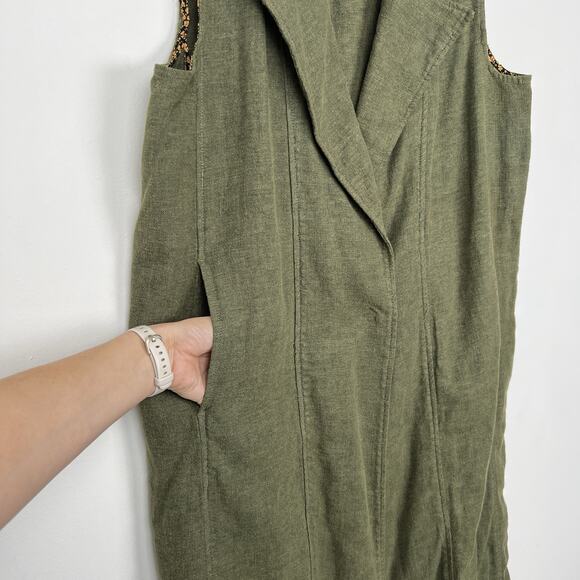 Anthropologie By Anthropologie Long-Line Vest Size Large Petite Moss Green Linen - Picture 4 of 11